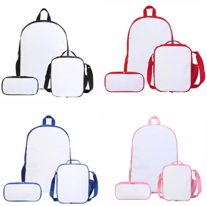 3Pcs Set Black Sublimation Blank Backpack With Lunch Bag Pencil Bag for Student Gifts