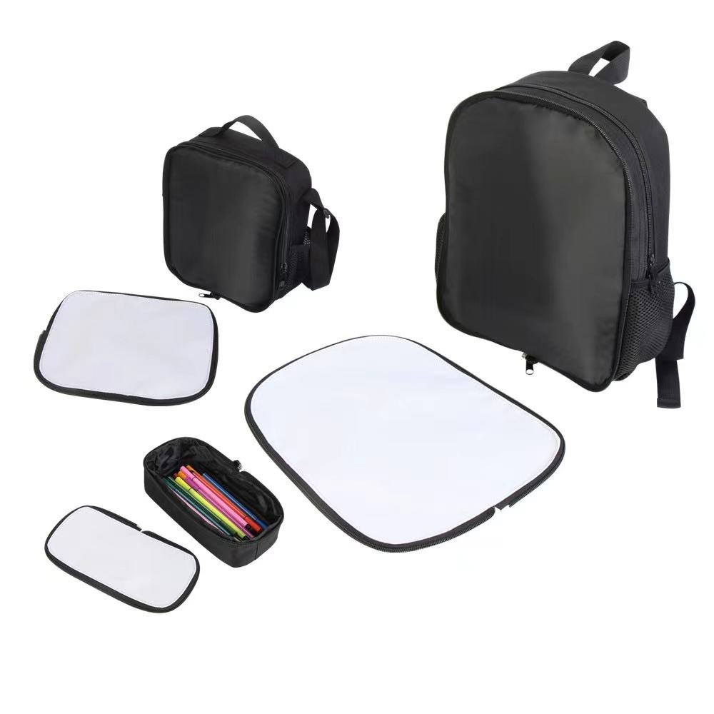 3Pcs Set Black Sublimation Blank Backpack With Lunch Bag Pencil Bag for Student Gifts