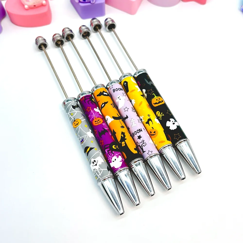 B7007 2025 New Wholesale Christmas Halloween Beaded Pens Wrap Printed Plastic DIY Bead Designer Pens for Festival