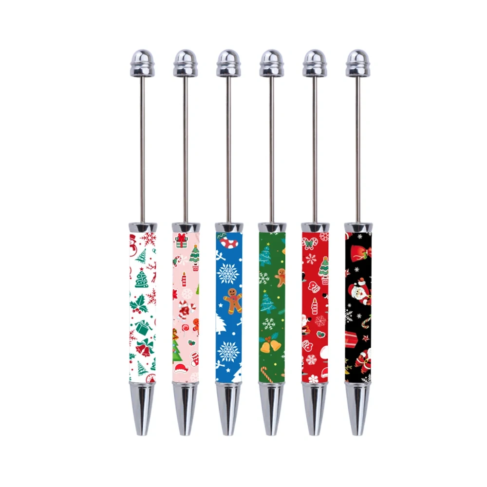 B7007 2025 New Wholesale Christmas Halloween Beaded Pens Wrap Printed Plastic DIY Bead Designer Pens for Festival
