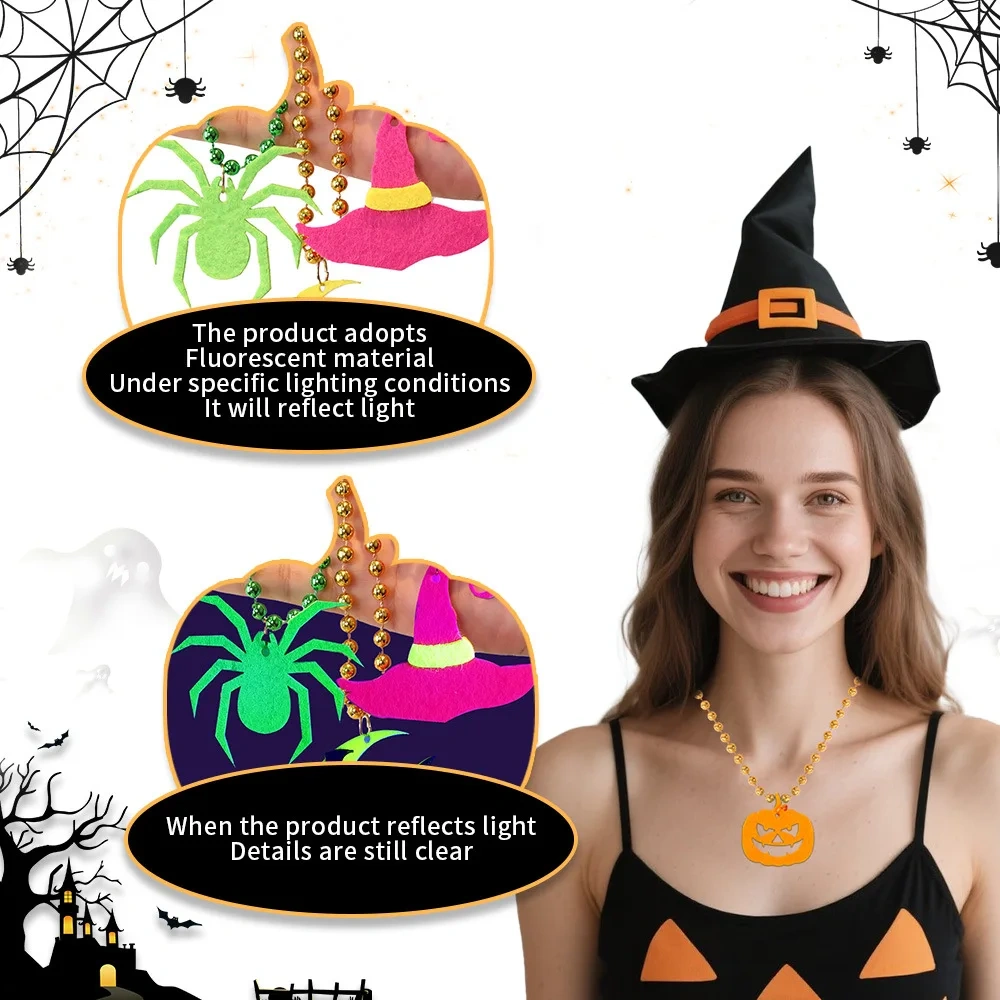 Hot Selling New Halloween Fluorescent Decorations Necklace Ghost Party Horror Atmosphere Photo Props Pumpkin Pendant Accessories