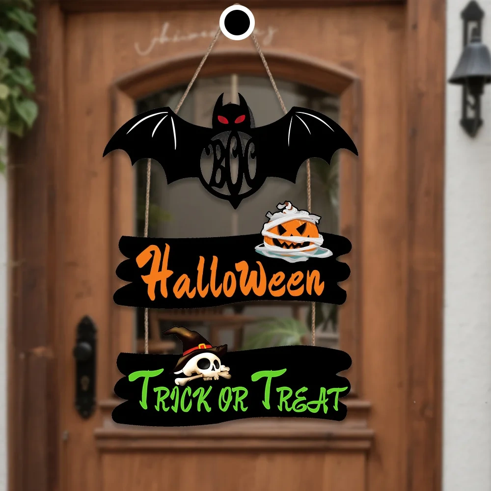 New Halloween Wooden Ghost Spider Web Door Plate Pendant for Courtyard Home Party Decorations