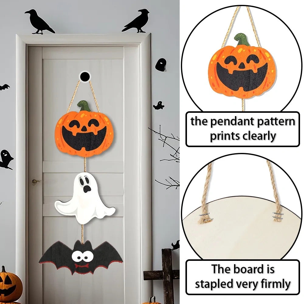 New Halloween Wooden Ghost Spider Web Door Plate Pendant for Courtyard Home Party Decorations
