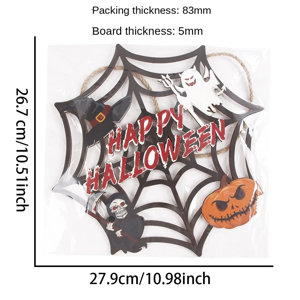 New Halloween Wooden Ghost Spider Web Door Plate Pendant for Courtyard Home Party Decorations
