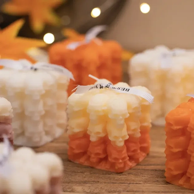 Private Label Halloween Pumpkin Cube Beeswax Scented Candles New Condition Cotton Wholesale Service Decorative Use Bars Easter