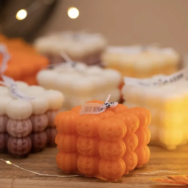 Private Label Halloween Pumpkin Cube Beeswax Scented Candles New Condition Cotton Wholesale Service Decorative Use Bars Easter