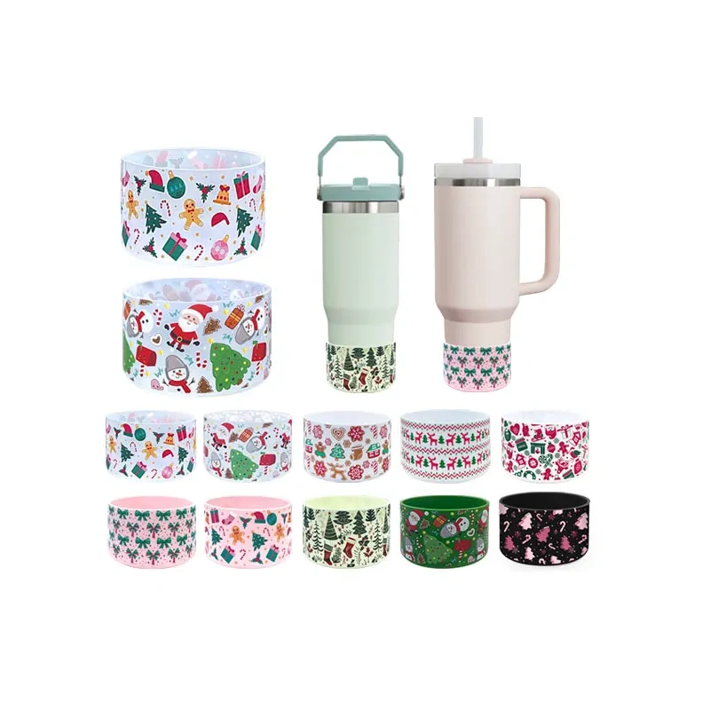 Wholesale Custom Christmas Pattern Silicone Cup Boots Suitable for 30-40oz Tumbler Water Cup  Halloween Christmas Gift