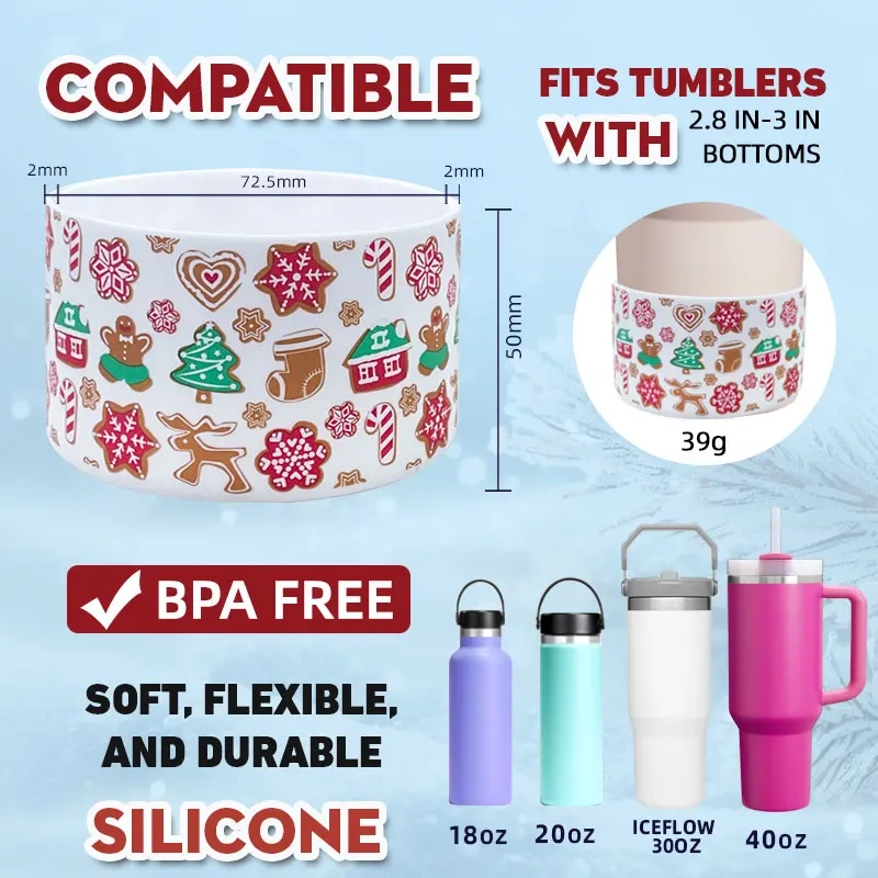 Wholesale Custom Christmas Pattern Silicone Cup Boots Suitable for 30-40oz Tumbler Water Cup  Halloween Christmas Gift
