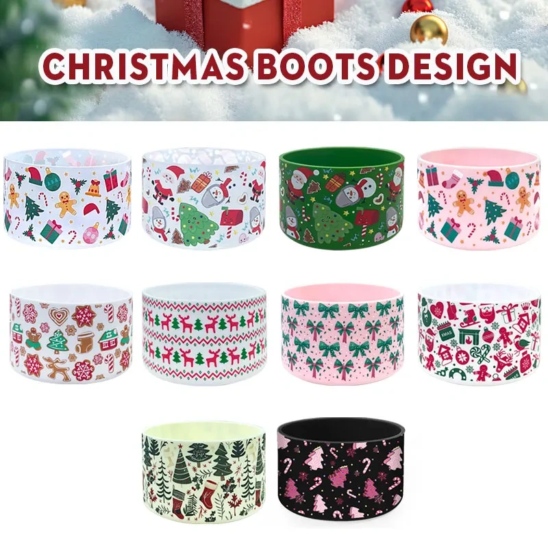 Wholesale Custom Christmas Pattern Silicone Cup Boots Suitable for 30-40oz Tumbler Water Cup  Halloween Christmas Gift