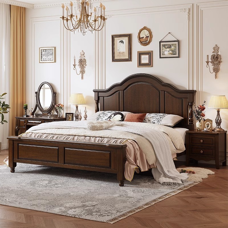 American solid wood double bed