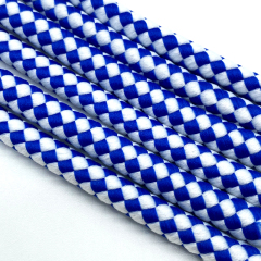 Factory custom 5mm blue and white jacquard polyester thick pull rope round hoodie pull rope custom tips drawstring