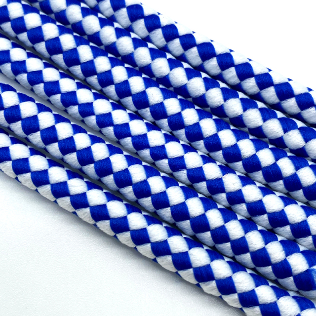 Factory custom 5mm blue and white jacquard polyester thick pull rope round hoodie pull rope custom tips drawstring