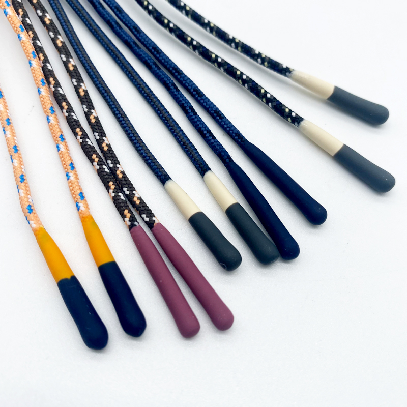 dipping silicone shoelace tipping Custom thick drawstring cord silicone dipped tips drawcord dipped end cord