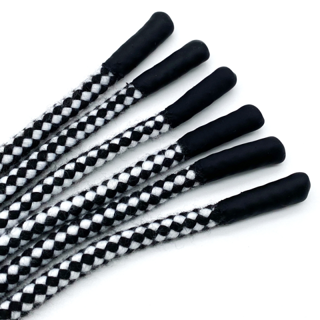 Factory custom 5mm black and white jacquard dip silicone dipped hoodie draw cord string round hoodie custom tips pull rope