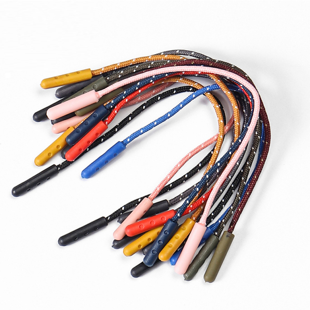 Wholesale custom logo replacement small short polyester nylon cord string fabric bag pvc plastic zip zipper pulls puller