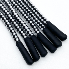 Factory custom 5mm black and white jacquard dip silicone dipped hoodie draw cord string round hoodie custom tips pull rope