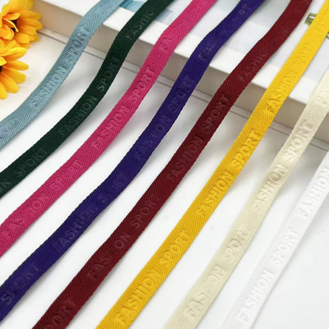 Custom Herringbone Tape wide embossed logo soft nylon elastic tape for t-shirt hoodie neck tape