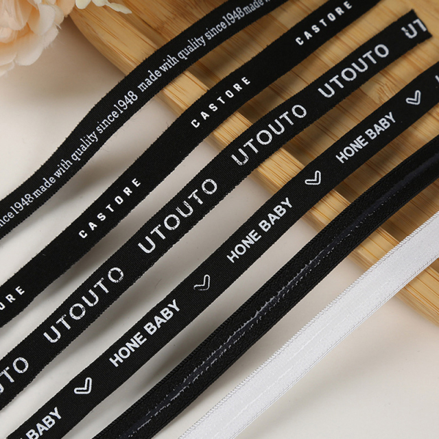 Custom Print Elastic Ribbon For Clothing Fashion Logo Printed Neck Tape Custom Polyester Nylon Webbing Strap Flat For T-Shirt