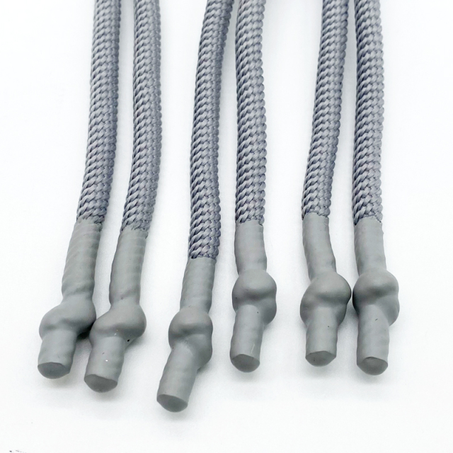 OEM Factory round Drawstring Cord Silicone Dipped Polyester Cotton Braided Hoodie with Tipped Finish String Style for Sweatpants