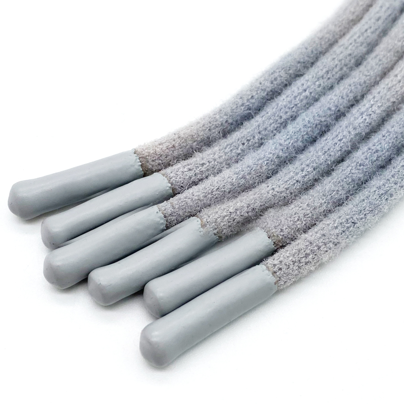 Wholesale hoodie cord with coated silicone dipping drawcord end dot cotton string drawstring for sweatpants