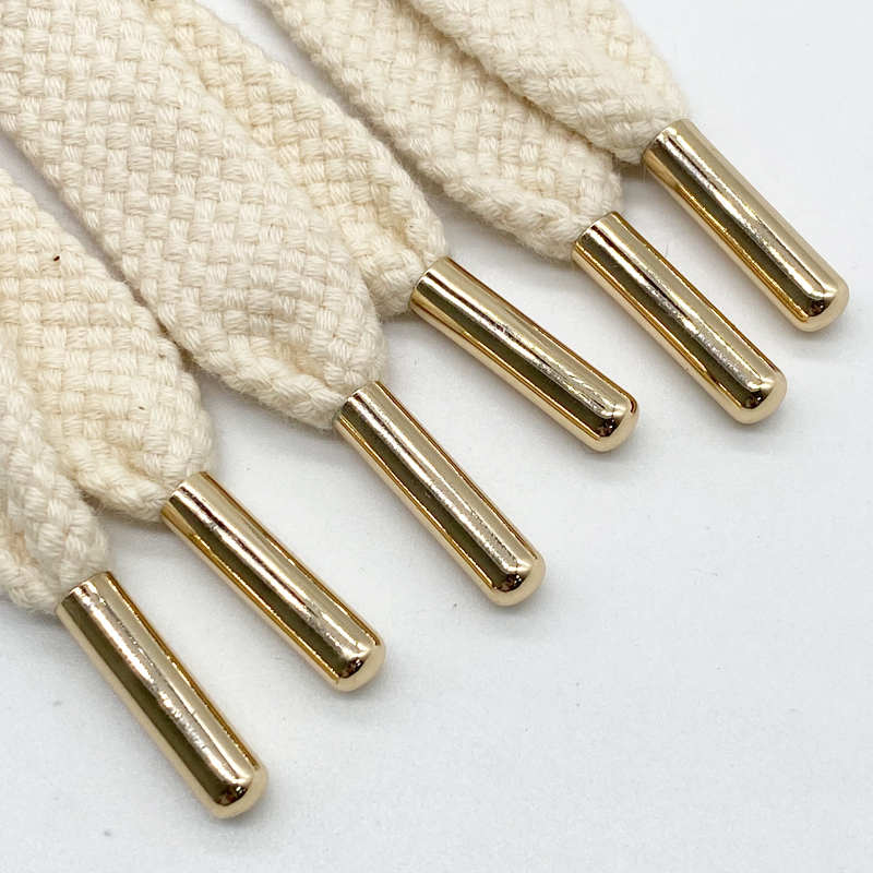 Custom garment accessories autumn and winter hoodie cords wholesale flat cotton rope draw cord drawstring cord with metal tips