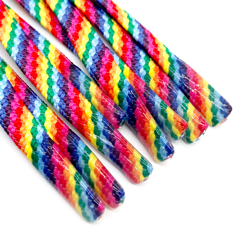 Factory custom Flat Polyester Rainbow Drawstring Cords Solid Hoodies Pants Clear Silicone Tip Coated Waist Sustainable Garments