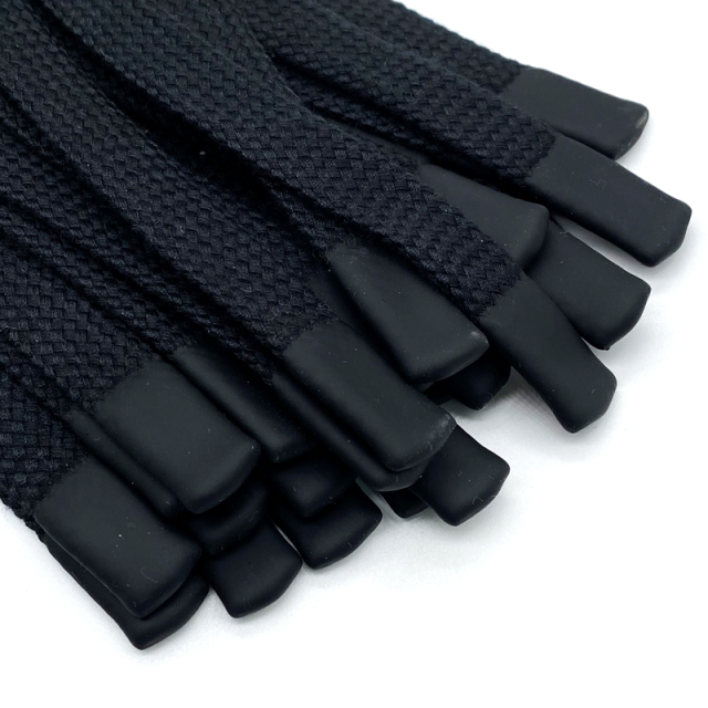 Custom logo woven cotton Flat Drawstring Dipping Plastic Tip silicone Drawcord for Garment fashion Hoodie bag garments cord