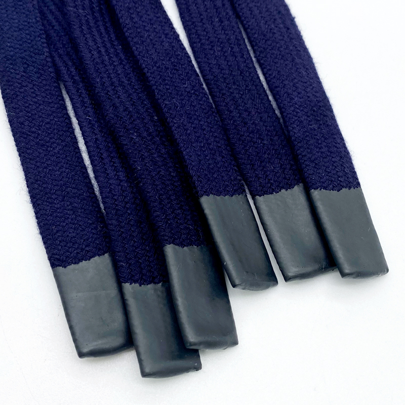 Custom design summer hoodie strings dipped drawcord flat drawstring cotton cord with silicone tips cord for sweatpants