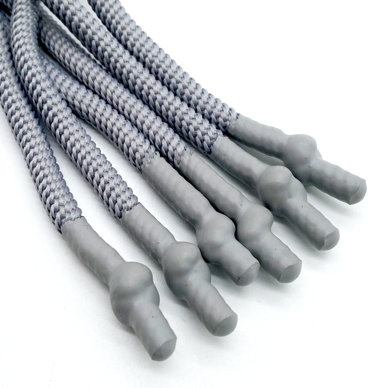OEM Factory round Drawstring Cord Silicone Dipped Polyester Cotton Braided Hoodie with Tipped Finish String Style for Sweatpants