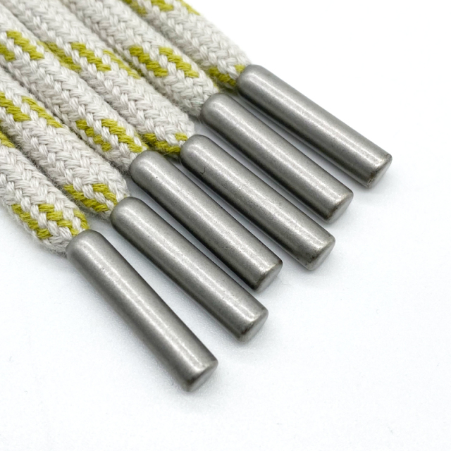 Custom two-color drawstring braided cotton rope clothing accessories Custom logo Metal hoodie rope for pants high quality