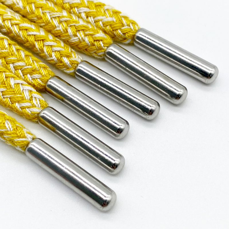 wholesale two-color drawstring braided cotton rope clothing accessories Custom logo Metal autumn and winter hoodie rope for pant