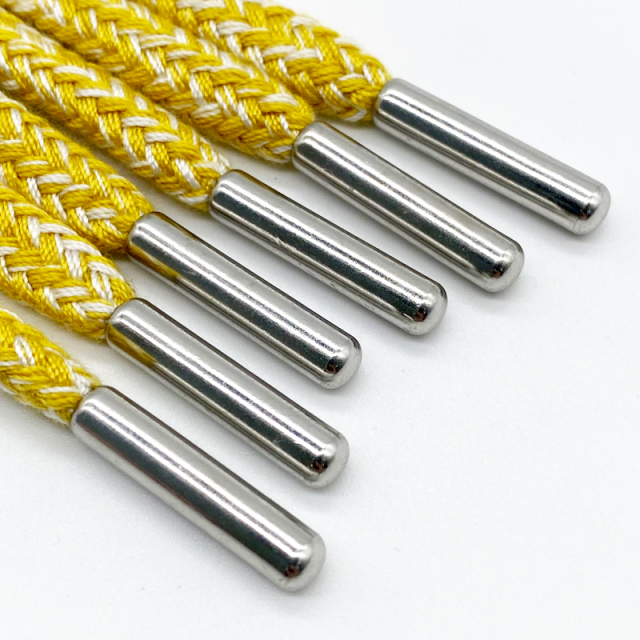wholesale two-color drawstring braided cotton rope clothing accessories Custom logo Metal autumn and winter hoodie rope for pant