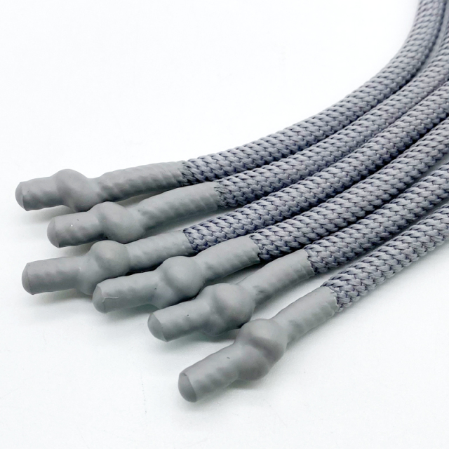OEM Factory round Drawstring Cord Silicone Dipped Polyester Cotton Braided Hoodie with Tipped Finish String Style for Sweatpants