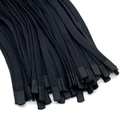 Custom logo woven cotton Flat Drawstring Dipping Plastic Tip silicone Drawcord for Garment fashion Hoodie bag garments cord