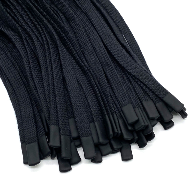 Custom logo woven cotton Flat Drawstring Dipping Plastic Tip silicone Drawcord for Garment fashion Hoodie bag garments cord