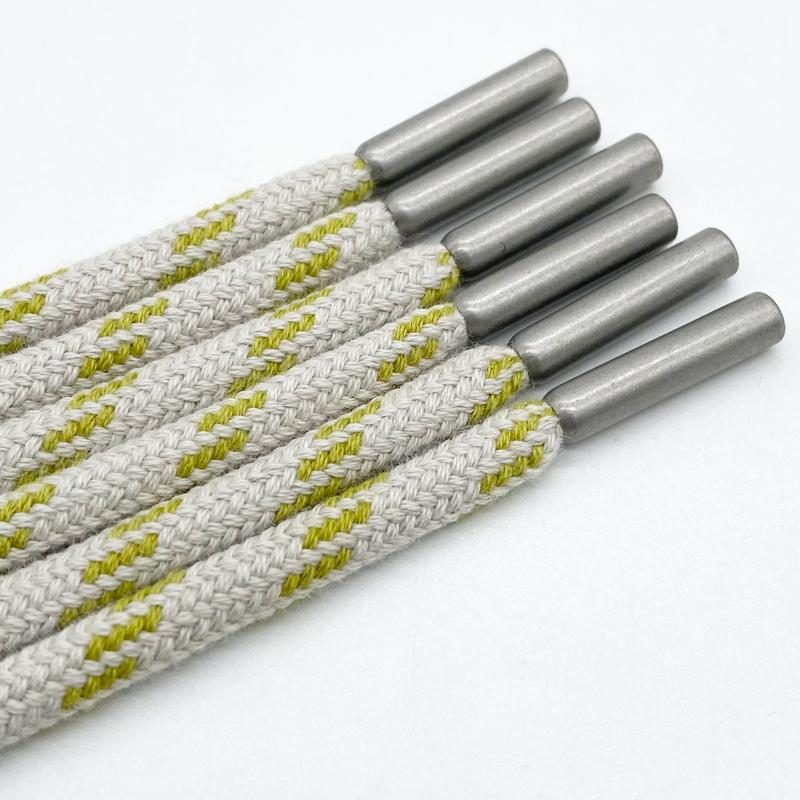 Custom two-color drawstring braided cotton rope clothing accessories Custom logo Metal hoodie rope for pants high quality