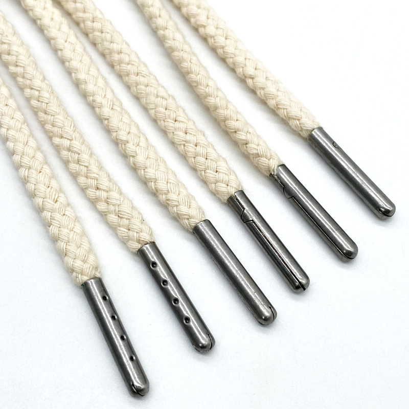Customize High quality draw cord string 100% cotton drawcord for hoodie rope Metal tips shoelaces rope
