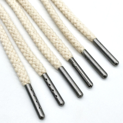 Customize High quality draw cord string 100% cotton drawcord for hoodie rope Metal tips shoelaces rope