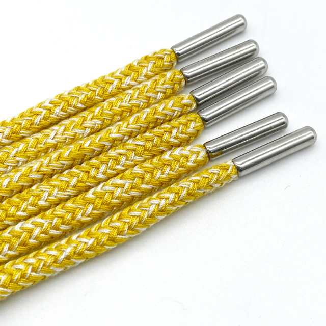 wholesale two-color drawstring braided cotton rope clothing accessories Custom logo Metal autumn and winter hoodie rope for pant