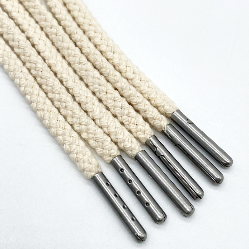 Customize High quality draw cord string 100% cotton drawcord for hoodie rope Metal tips shoelaces rope