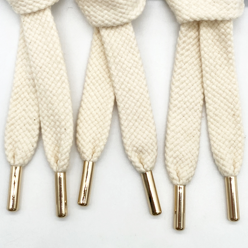 Custom garment accessories autumn and winter hoodie cords wholesale flat cotton rope draw cord drawstring cord with metal tips