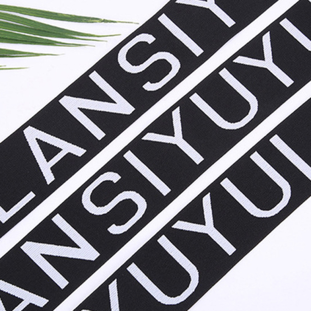 Custom Jacquard Elastic Band Black White Letters Polyester Nylon Elastic Webbing Garment Belt Bags Shoes Underwear Pet