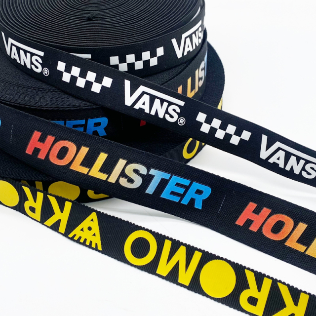 Customized Brand Computer Printed Embossed LOGO Jacquard Webbing Polyester webbing strap overlock ribbon for garment shoes bag