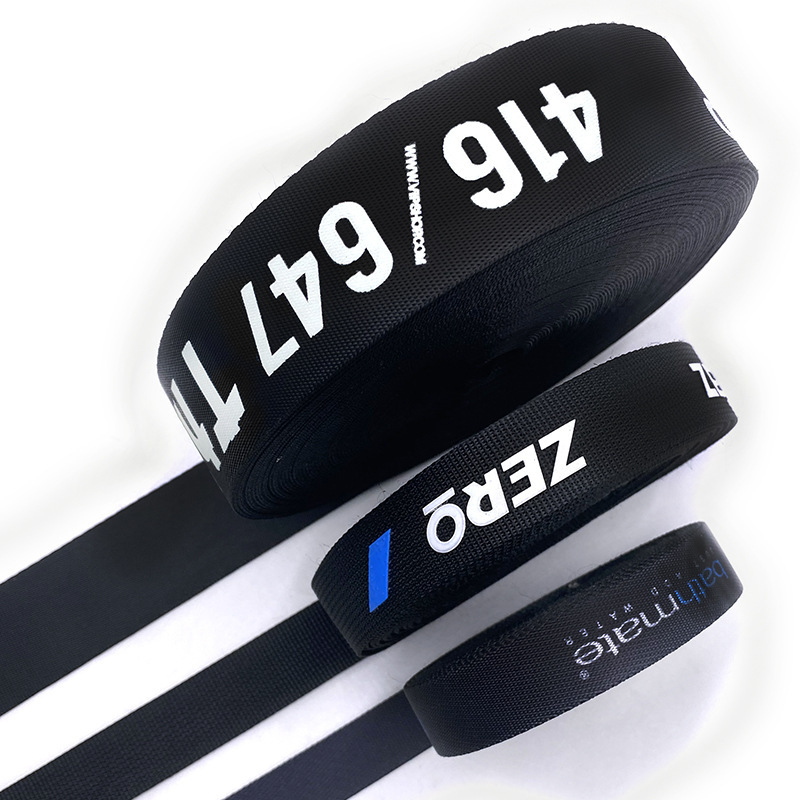 Customized Brand Computer Printed Embossed LOGO Jacquard Webbing Polyester webbing strap overlock ribbon for garment shoes bag