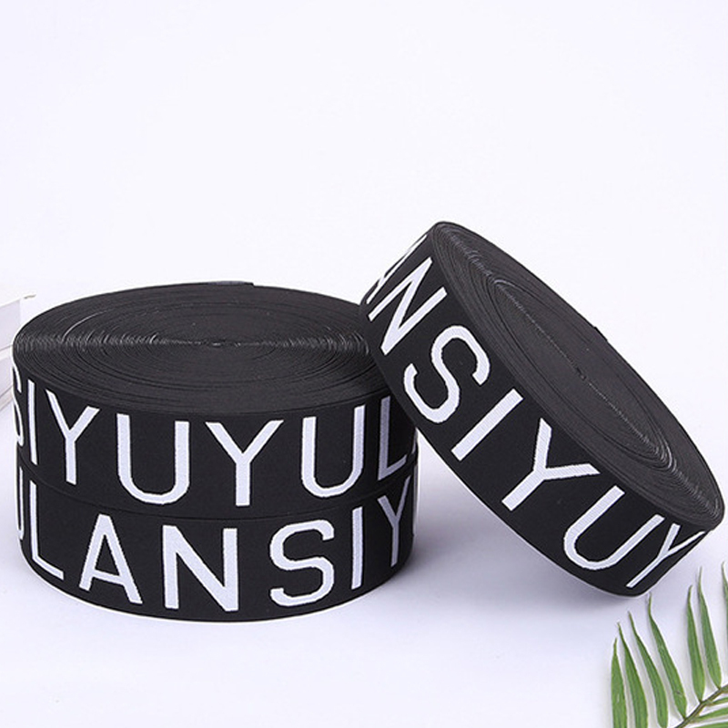 Custom Jacquard Elastic Band Black White Letters Polyester Nylon Elastic Webbing Garment Belt Bags Shoes Underwear Pet