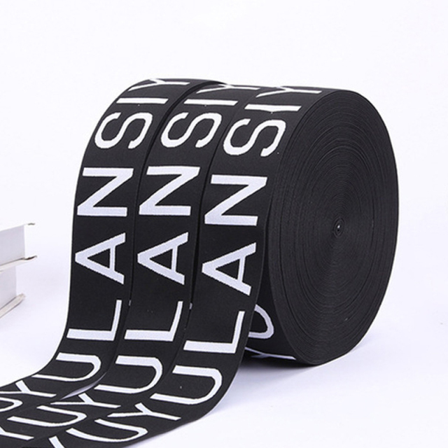 Custom Jacquard Elastic Band Black White Letters Polyester Nylon Elastic Webbing Garment Belt Bags Shoes Underwear Pet