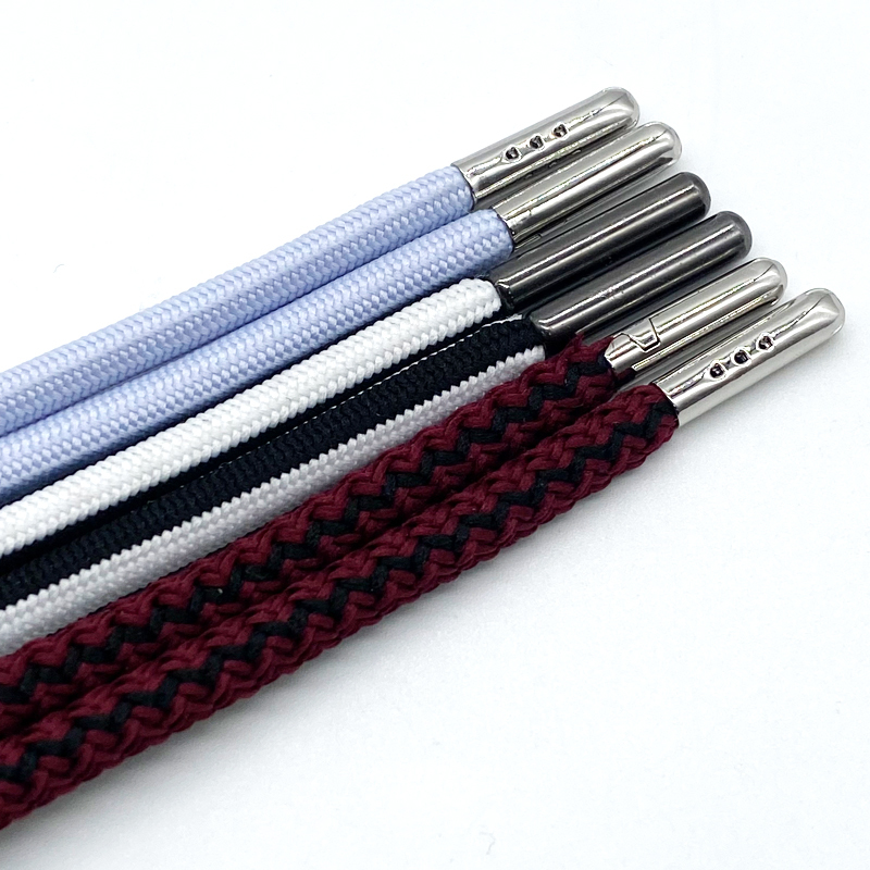 Factory Customizable Polyester Hoodie Drawstring Cord Braided Finish Metal Tip Coloful Drawcord Custom Logo Garment Bag Shoelace