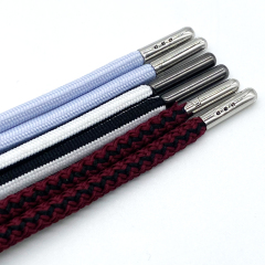 Factory Customizable Polyester Hoodie Drawstring Cord Braided Finish Metal Tip Coloful Drawcord Custom Logo Garment Bag Shoelace