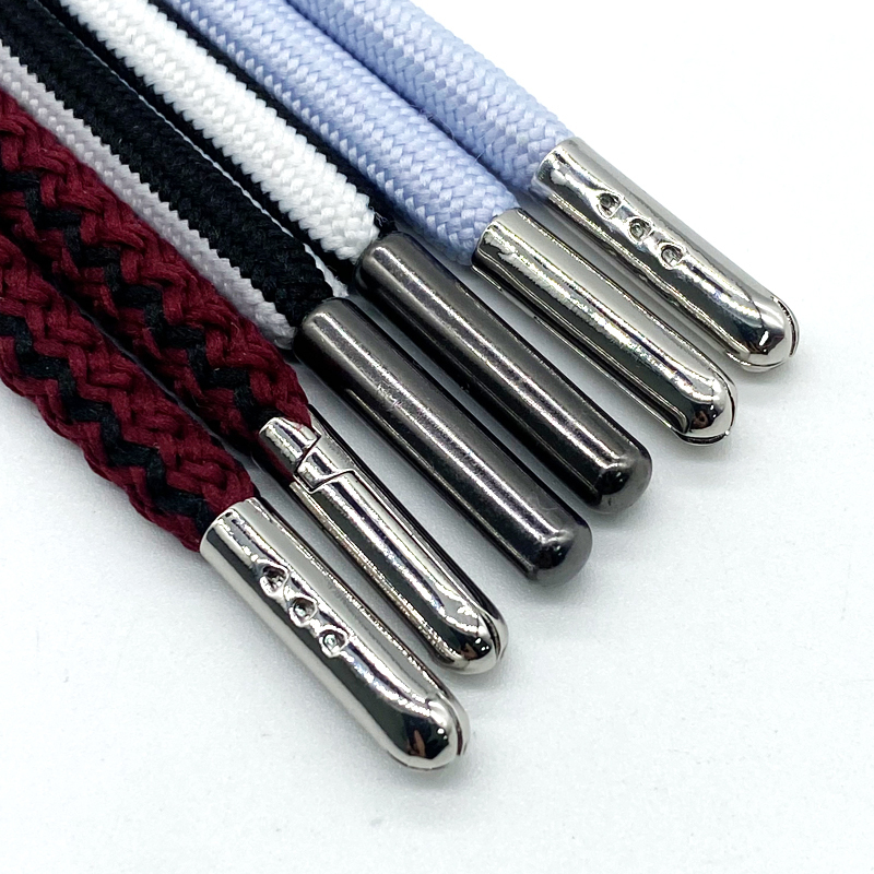 Factory Customizable Polyester Hoodie Drawstring Cord Braided Finish Metal Tip Coloful Drawcord Custom Logo Garment Bag Shoelace
