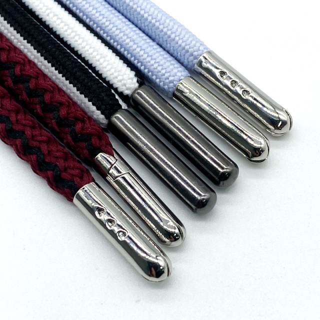 Factory Customizable Polyester Hoodie Drawstring Cord Braided Finish Metal Tip Coloful Drawcord Custom Logo Garment Bag Shoelace